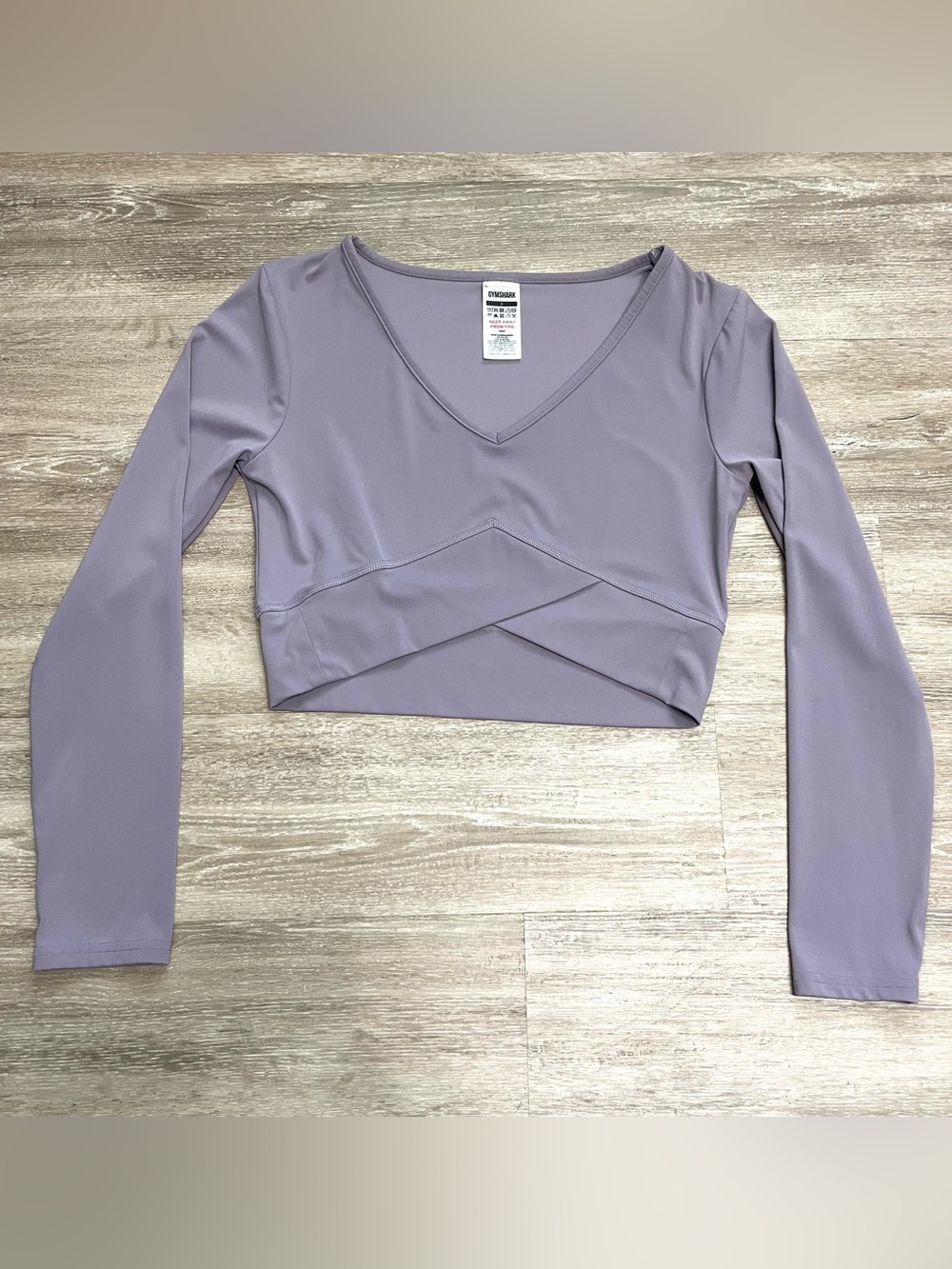Gymshark Shirt Womens Small Purple Cropped Long Sleeve V Neck Athletic Top